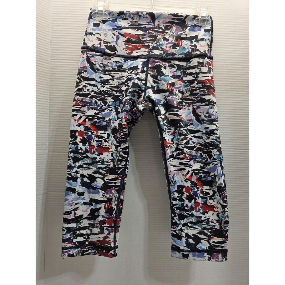 Lululemon Crop Leggings Womens Small Multi Abstract Print Hidden Pocket Athletic